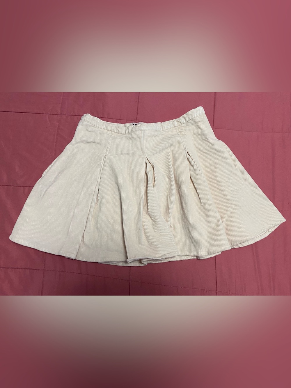 SO Cream Corduroy Pleated Skater Skirt
